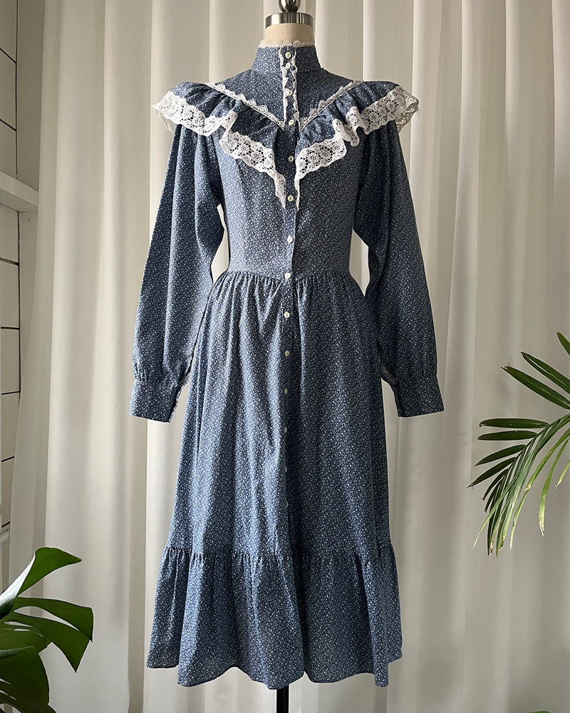 70s Gunne Sax Blue Prairie Dress | S - Lucky Vintage