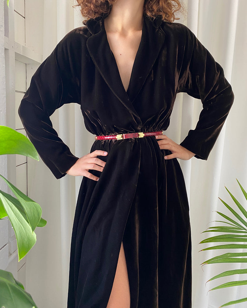70s Halston Silk Velvet Wrap Dress | S-M