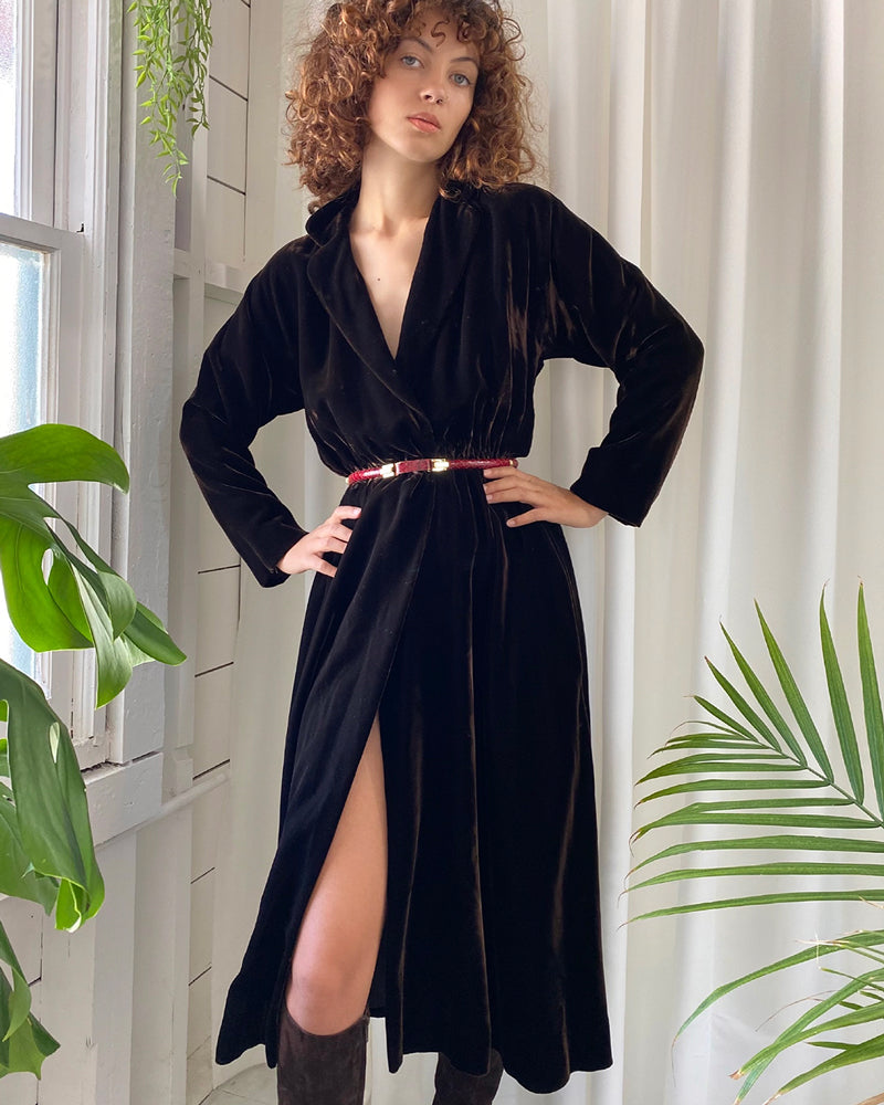 70s Halston Silk Velvet Wrap Dress | S-M