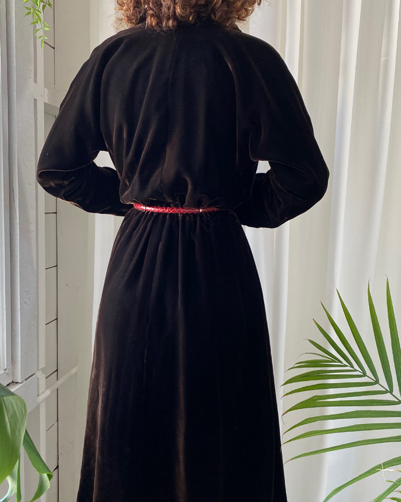 70s velvet dress 70s Halston Silk Velvet Wrap Dress | S-M