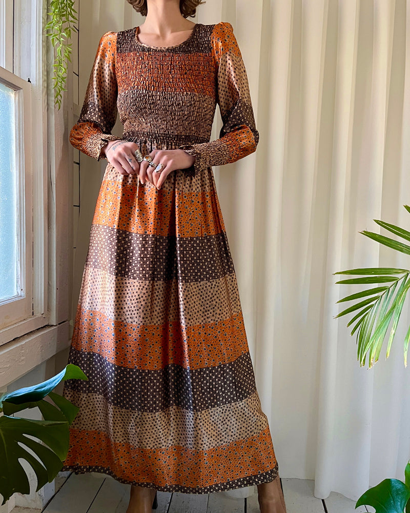 70s Printed Satin Maxi Dress