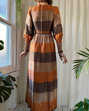 70s Printed Satin Maxi Dress
