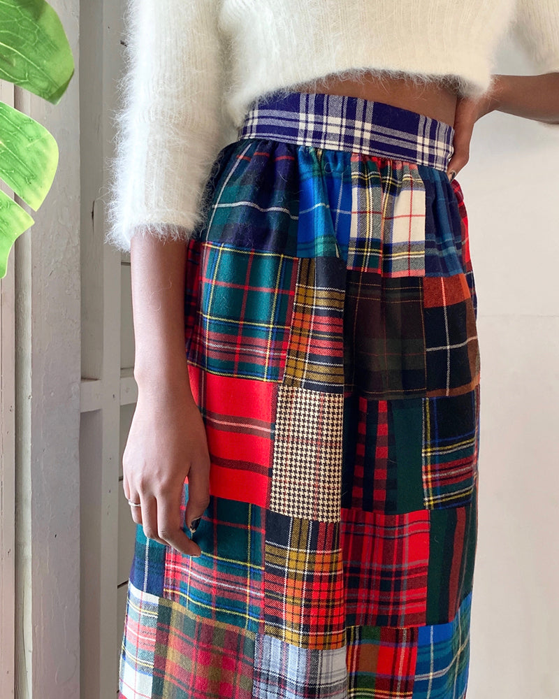 70s Plaid Wool Maxi Skirt - Lucky Vintage