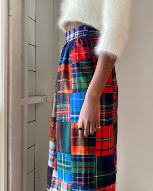 70s Plaid Wool Maxi Skirt