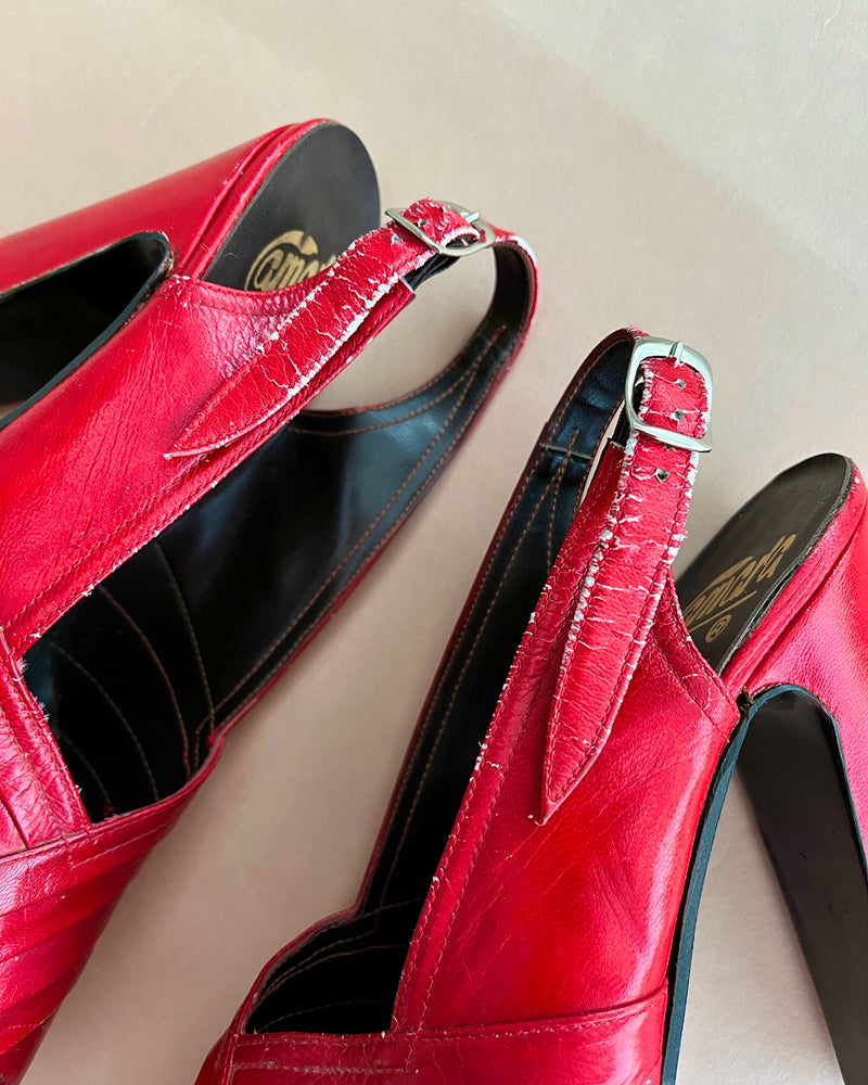 70s Red Leather Platforms | 6.5