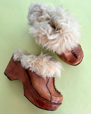 70s Shearling Lined Clogs