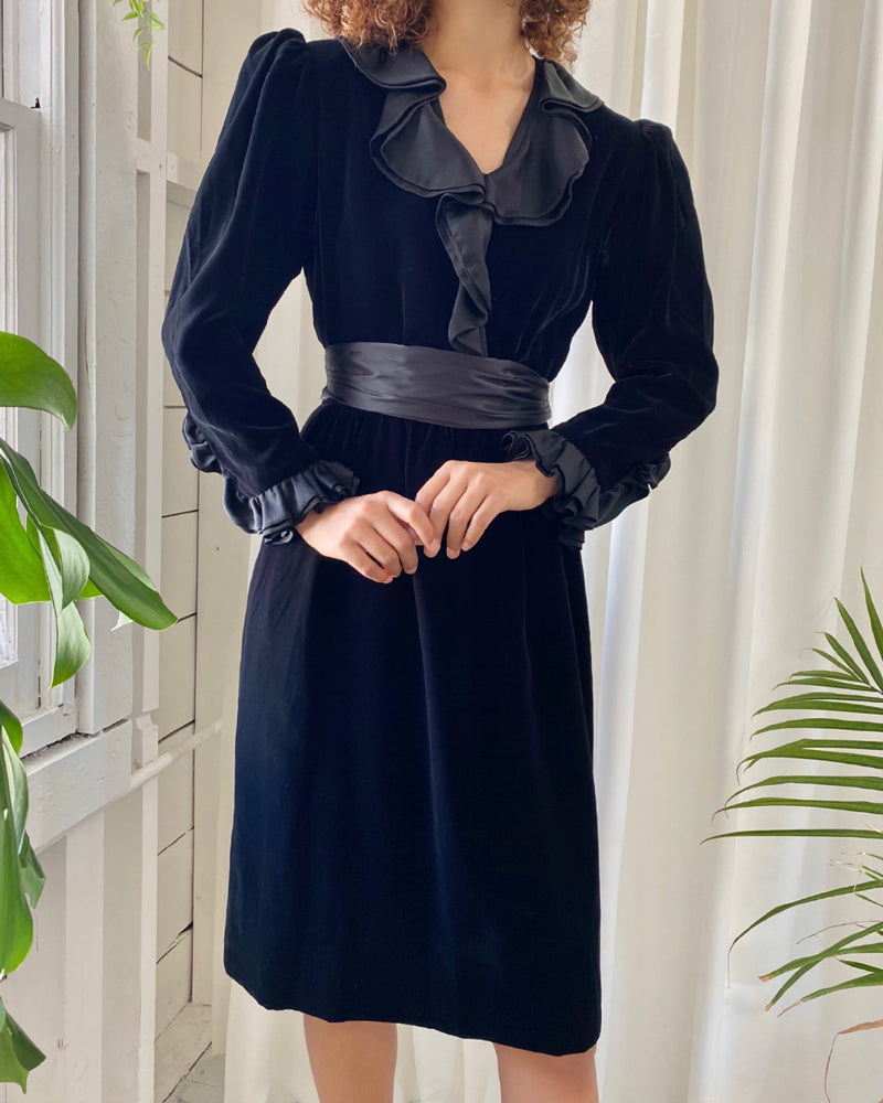 70s YSL Black Silk Velvet Dress