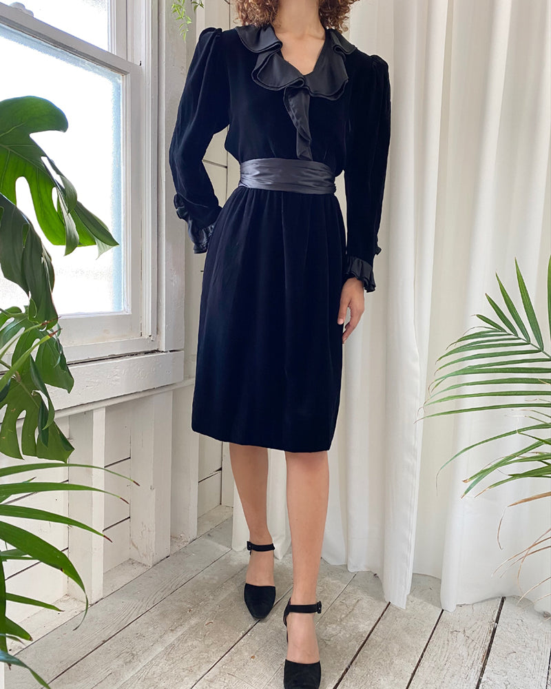 70s YSL Black Silk Velvet Dress | S - Lucky Vintage 70s YSL Black Silk Velvet Dress | S - Lucky Vintage