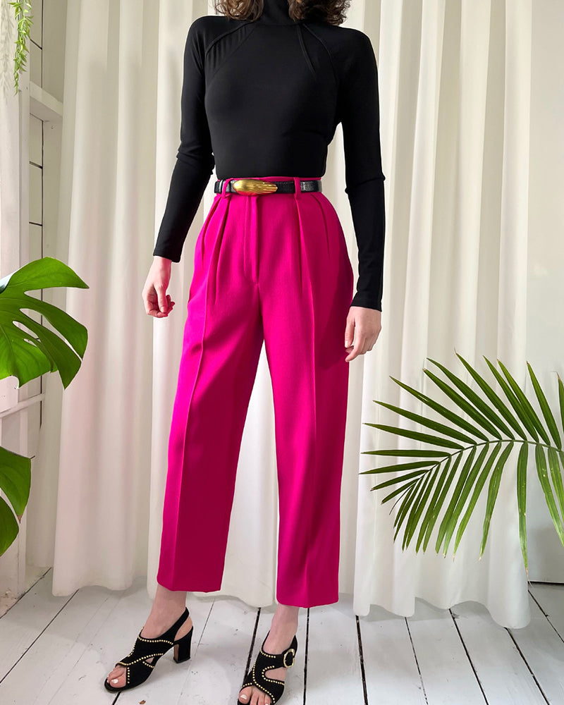 80s Shocking Pink Wool Pants - Lucky Vintage