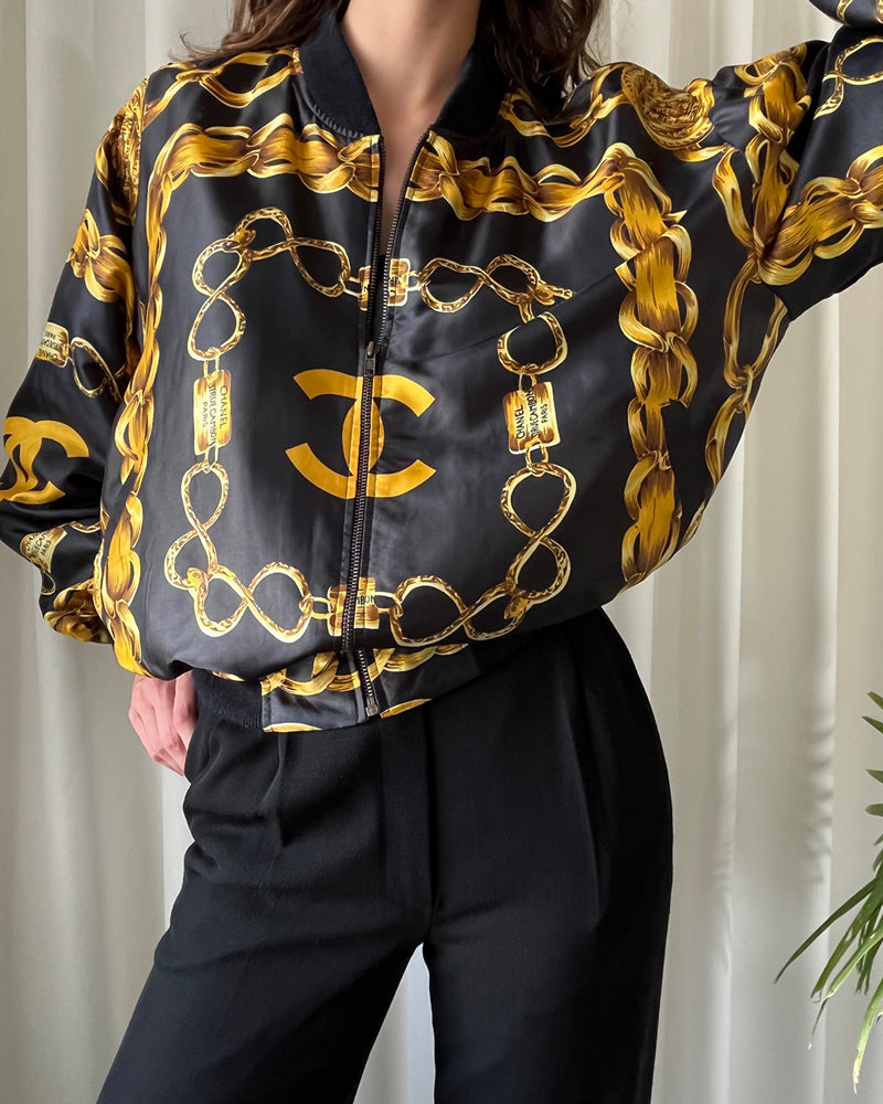 80s Chanel Print Bomber Jacket - Lucky Vintage