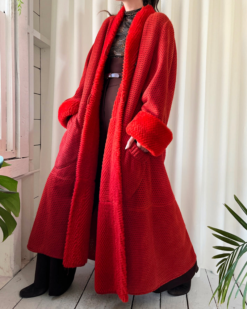 80s Fendi Perforated Leather Shearling Coat | M-L - Lucky Vintage