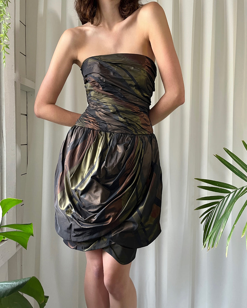 80s Strapless Silk Party Dress