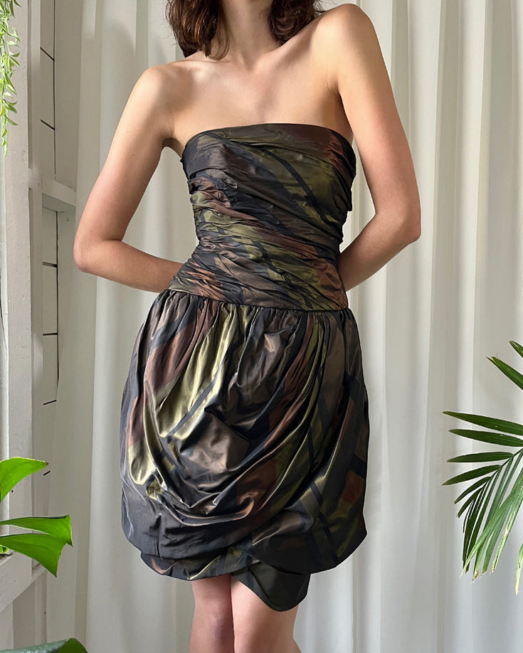 80s Strapless Silk Party Dress