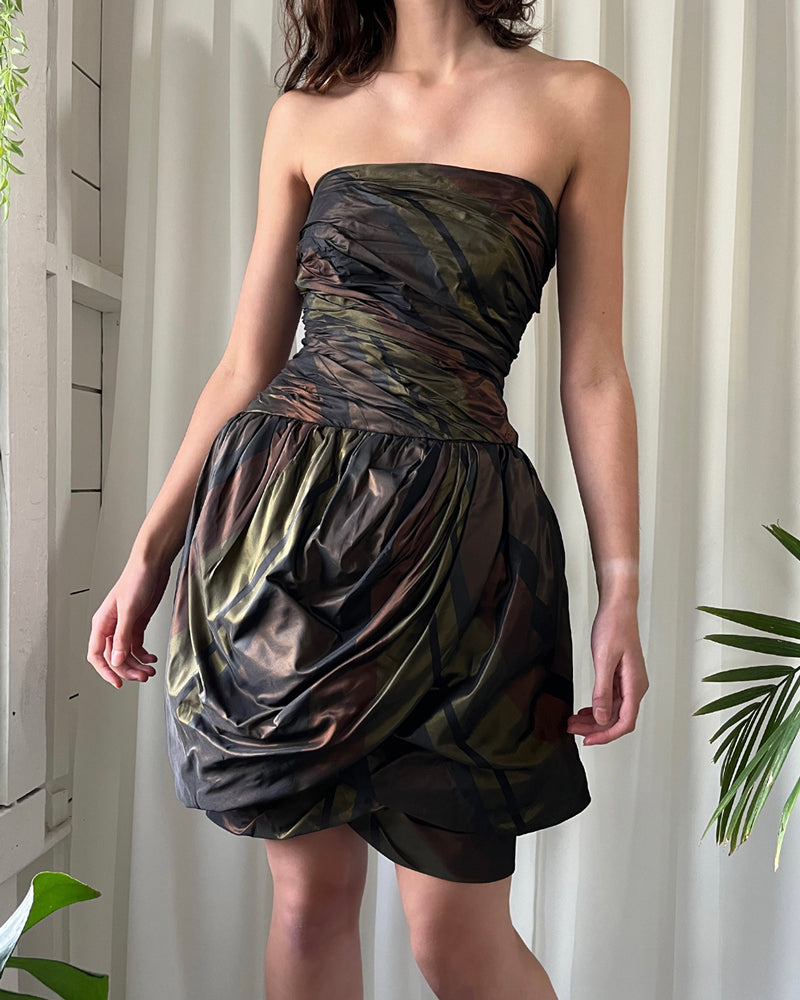 80s Strapless Silk Party Dress