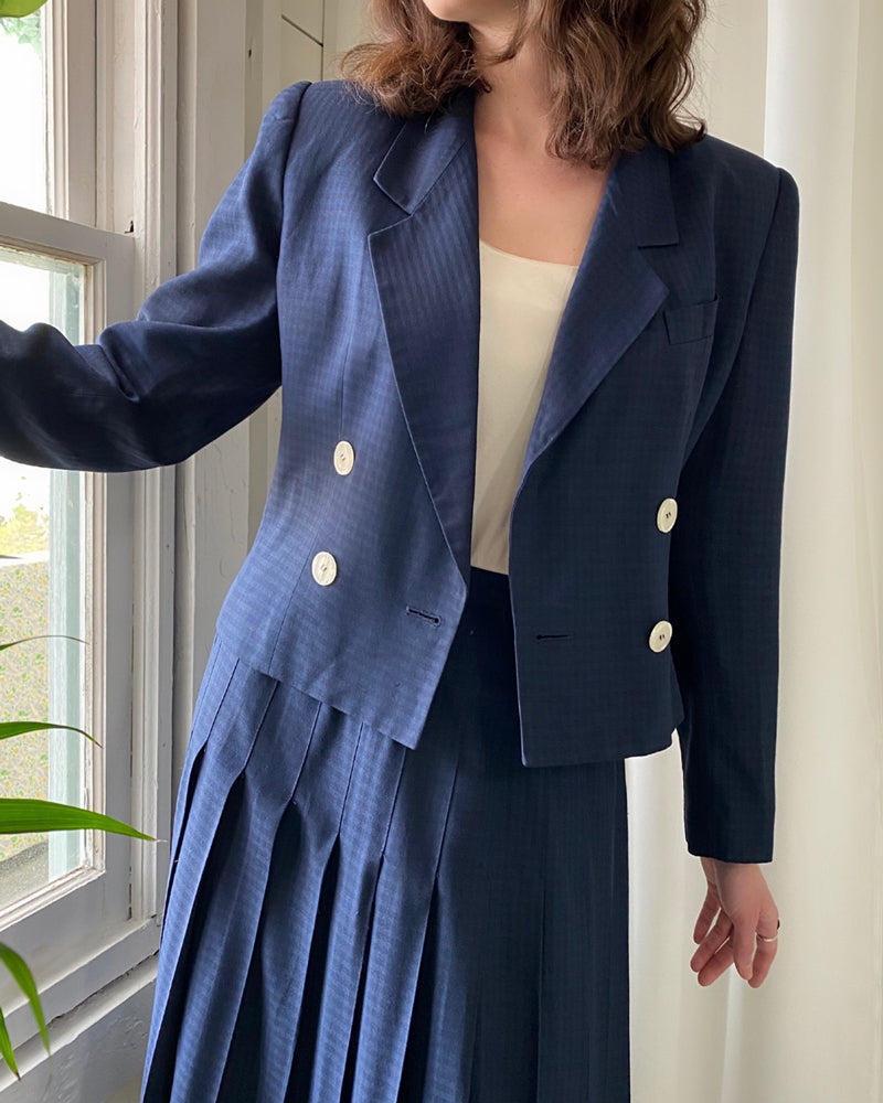 vintage 1940s women's gabardine suit • navy blue fit & flare jacket |  Living Threads Vintage | Portland, OR