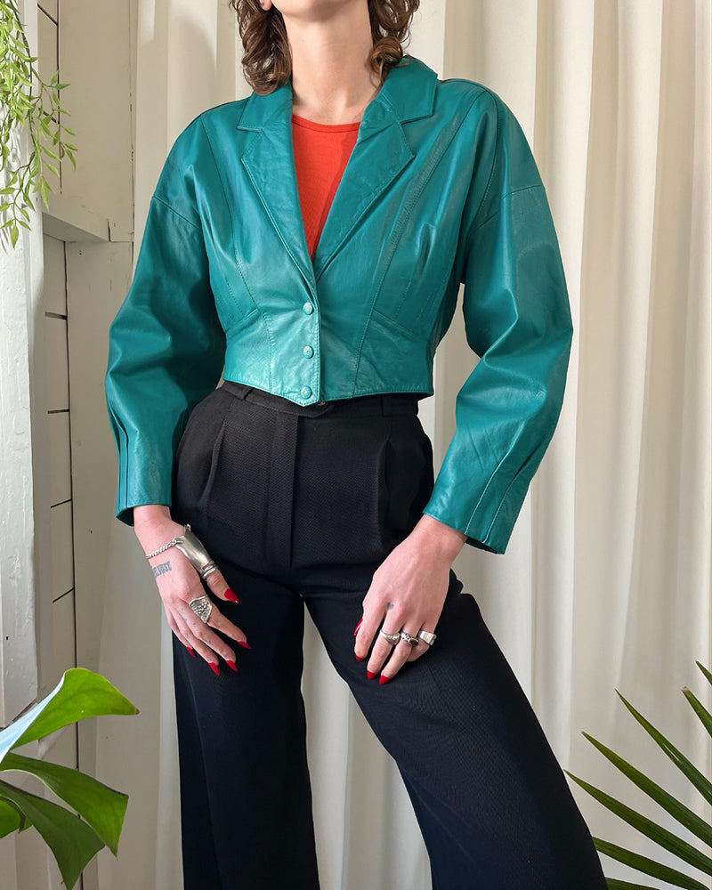 80s Teal Leather Jacket