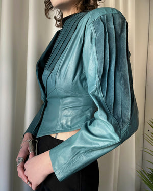 80s Dusty Teal Leather Jacket