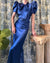 40s Cobalt Puff Sleeve Gown | M