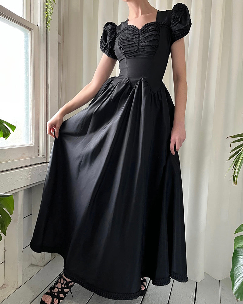 40s Black Puff Sleeve Gown | XS 40s Black Puff Sleeve Gown | XS
