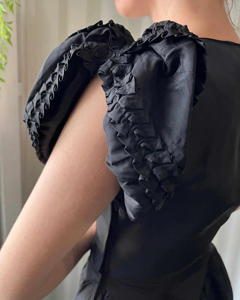 40s Black Puff Sleeve Gown | XS 40s Black Puff Sleeve Gown | XS