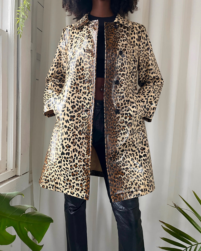 60s Shiny Leopard Vinyl Jacket | S-M