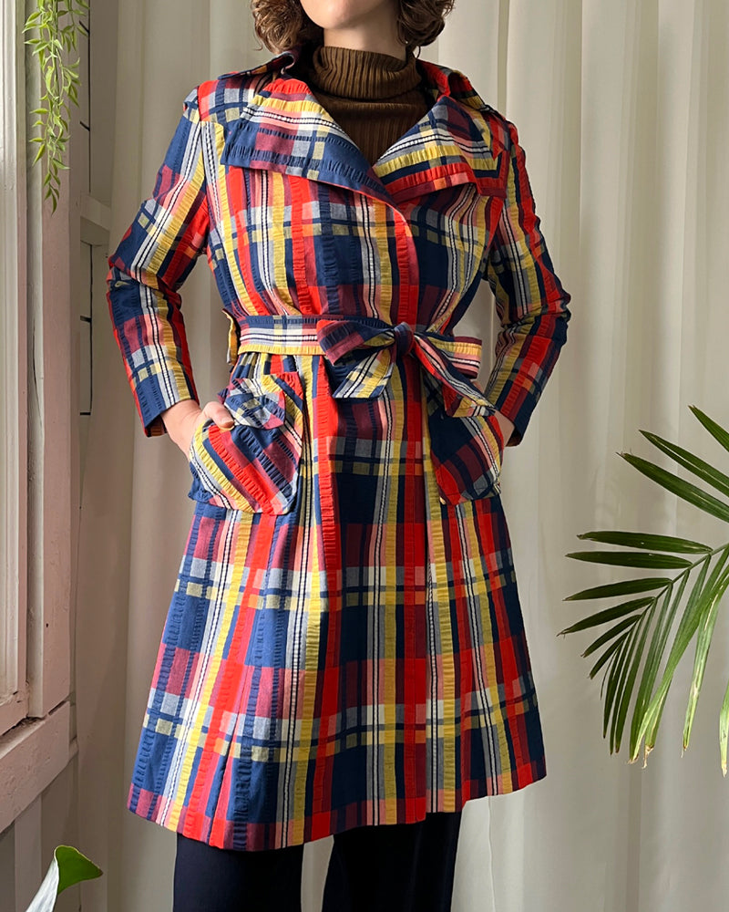 70s Belted Plaid Trench