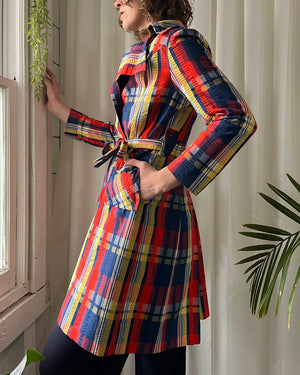 70s Belted Plaid Trench
