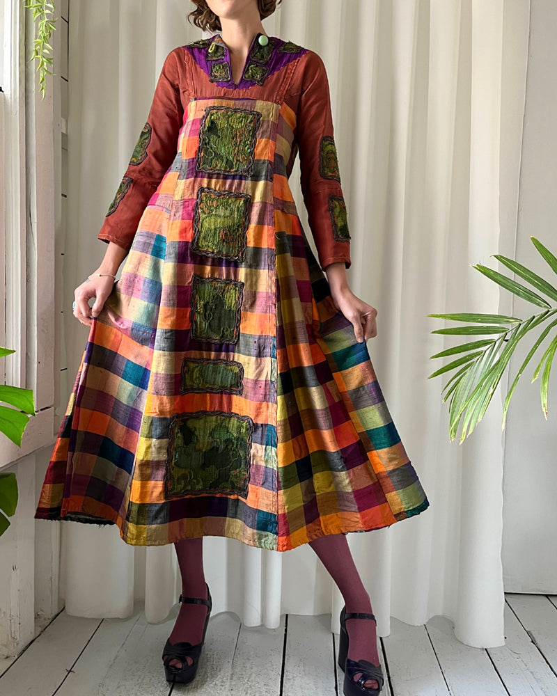 70s Ben Compton Patchwork Silk Dress