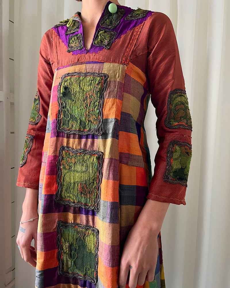 70s Ben Compton Patchwork Silk Dress
