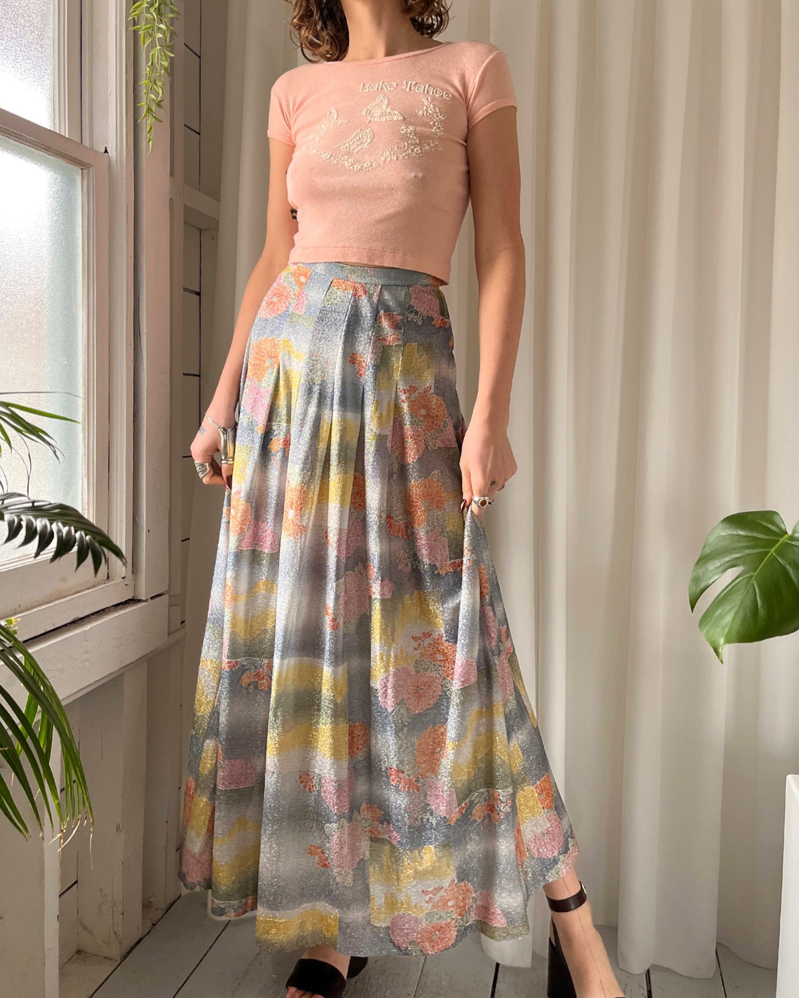 Happy Sailed Womens Floral Print Boho Maxi Skirt Elastic High Waist Pleated  Ruffle Flowy Long Skirts S-XL