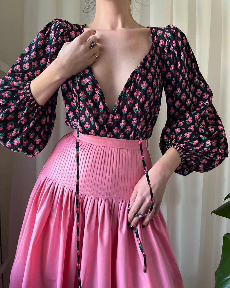 80s YSL Floral Peasant Blouse | S-M