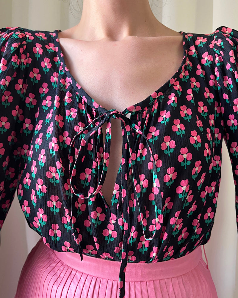 80s YSL Floral Peasant Blouse | S-M