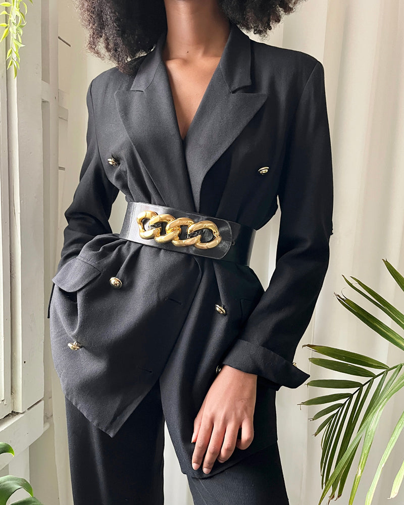 80s Extra Wide Gold Chain Leather Belt