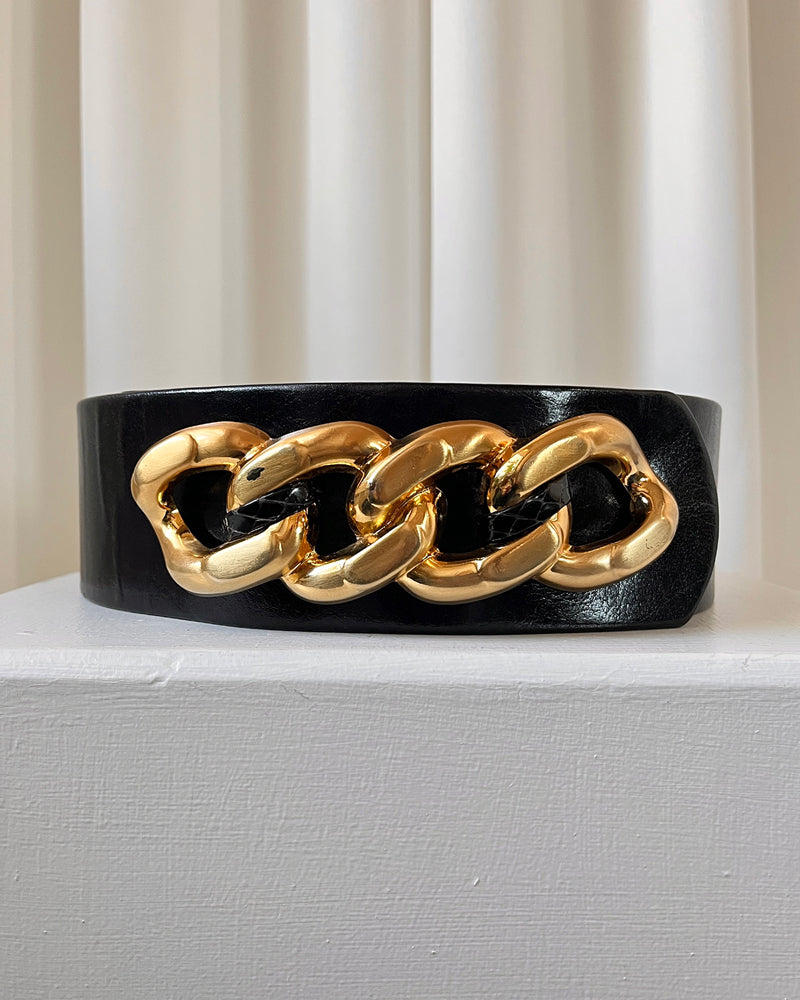 80s Extra Wide Gold Chain Leather Belt
