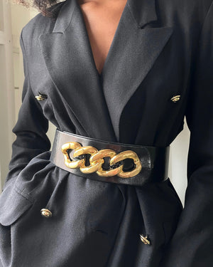 80s Extra Wide Gold Chain Leather Belt
