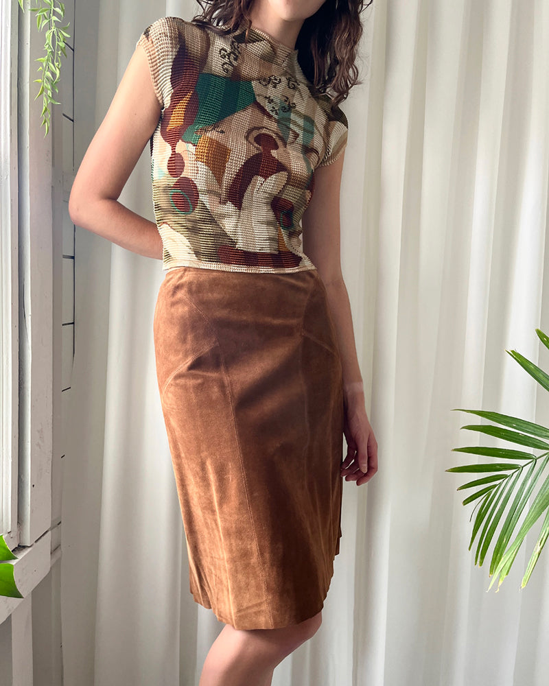 90s Alaia Brown Suede Skirt | M