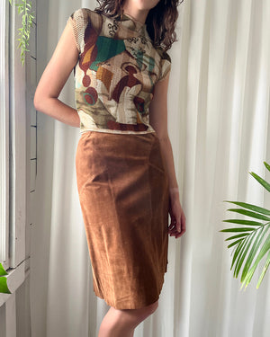 90s Alaia Brown Suede Skirt