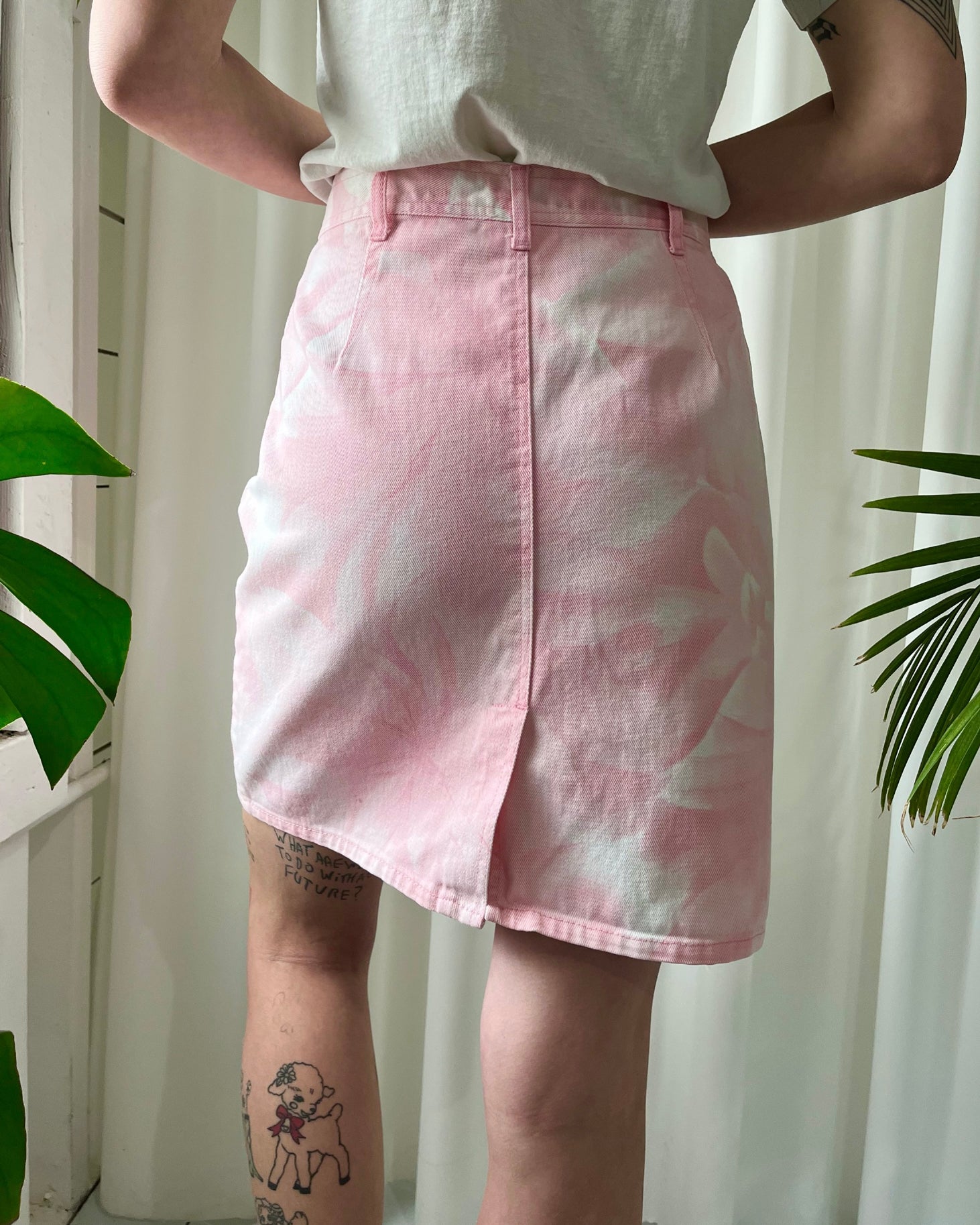 S/S 1994 Denim Skirt Set with Cream Bleached Floral Pattern