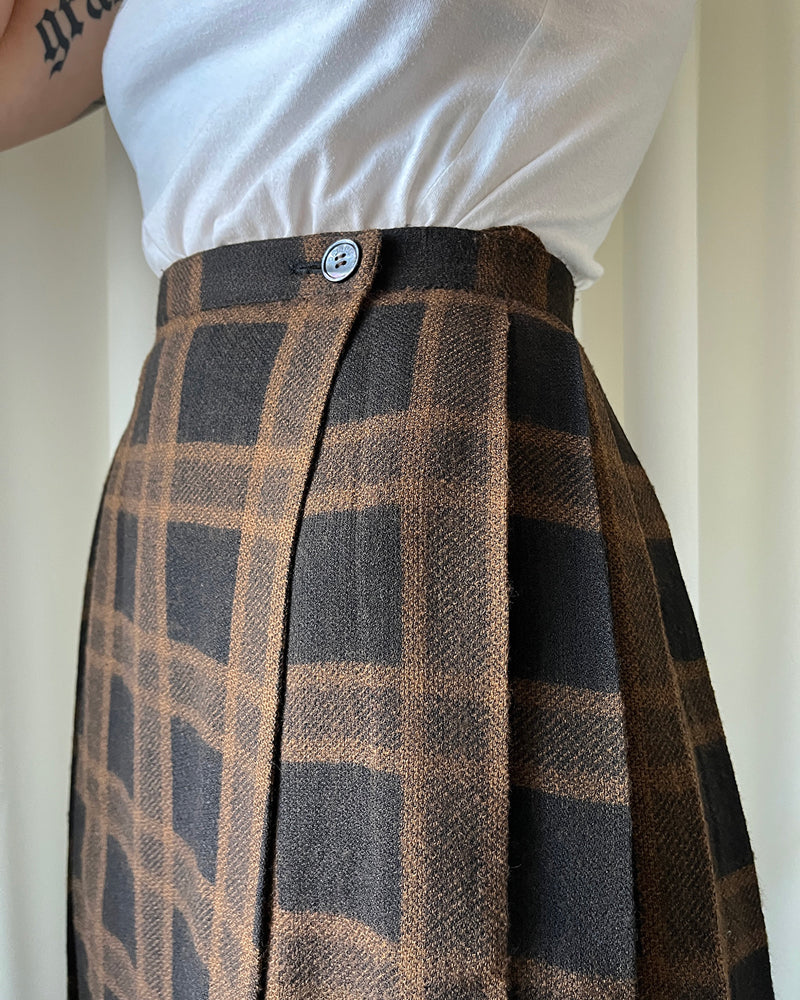 90s Celine Pleated Wool Skirt - Lucky Vintage
