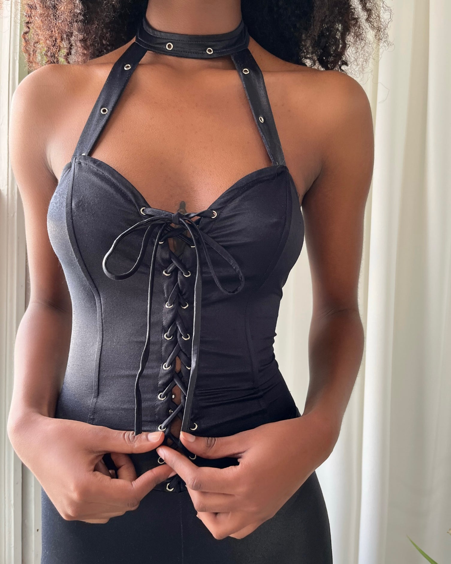 90s Corset Lace-Up Catsuit - Lucky Vintage