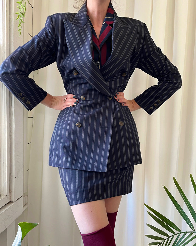 90s Gaultier Pinstripe Skirt Suit | XS - Lucky Vintage 90s Gaultier Pinstripe Skirt Suit | XS - Lucky Vintage
