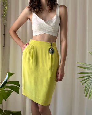 90s Key Lime Silk Skirt