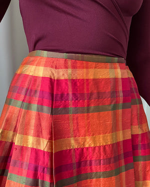 90s Plaid Silk Mini Skirt
