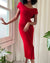 90s Off the Shoulder Fitted Red Gown