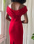 90s Off the Shoulder Fitted Red Gown