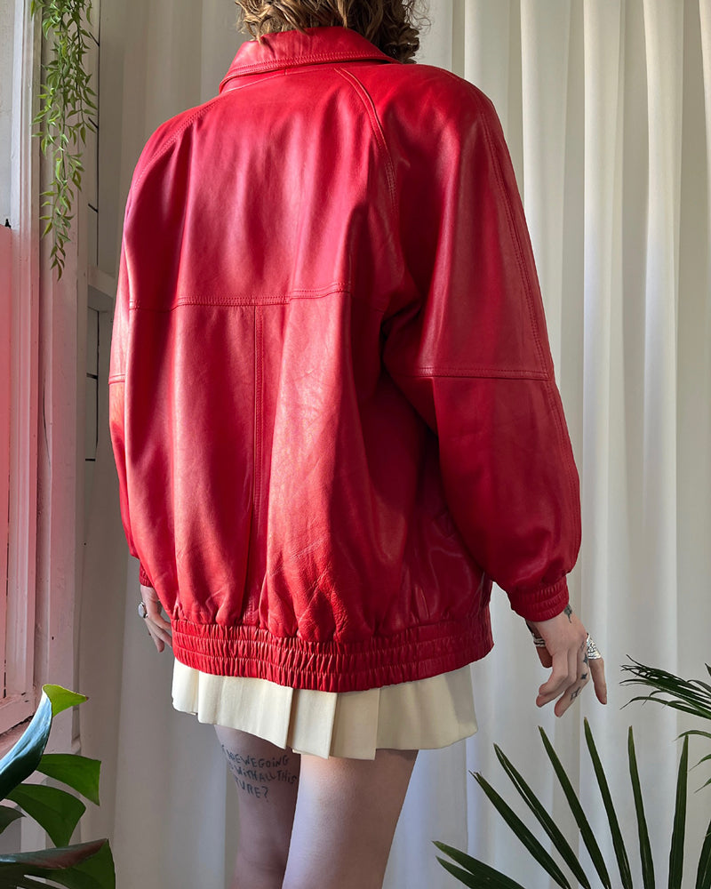 90s Red Leather Jacket - Lucky Vintage