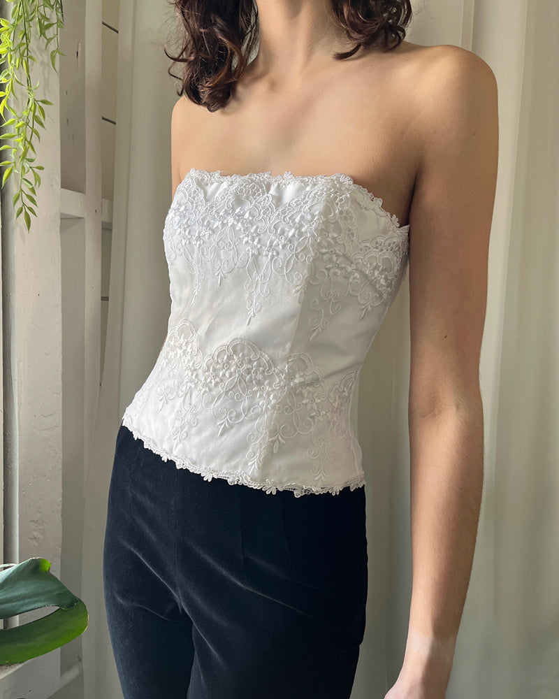 Y2K Embroidered Bustier Top - Lucky Vintage