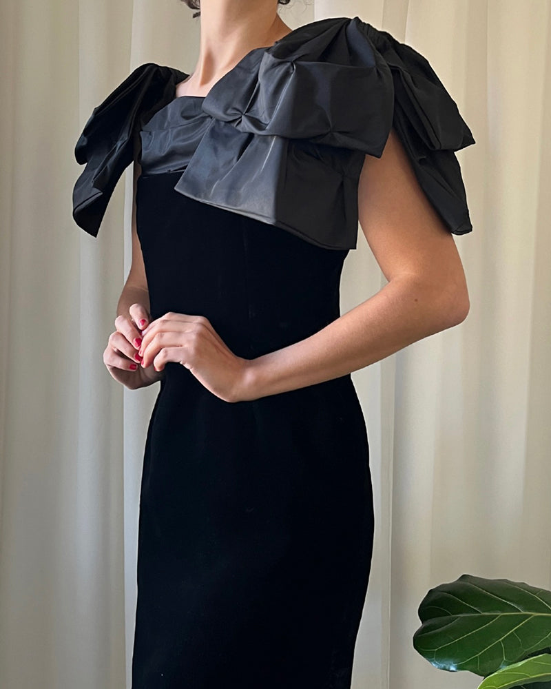 80s Victor Costa Bow Sleeve Dress | S