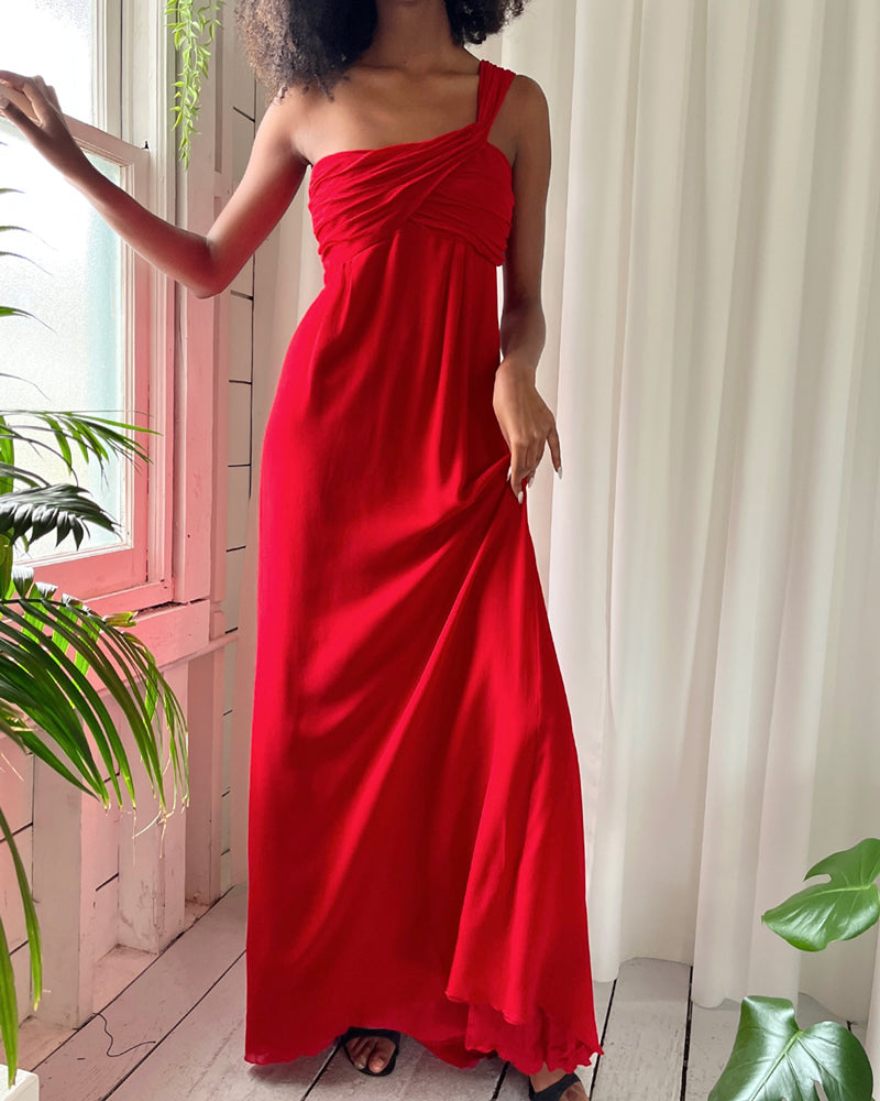 90s One Shoulder Valentino Silk Gown | XS