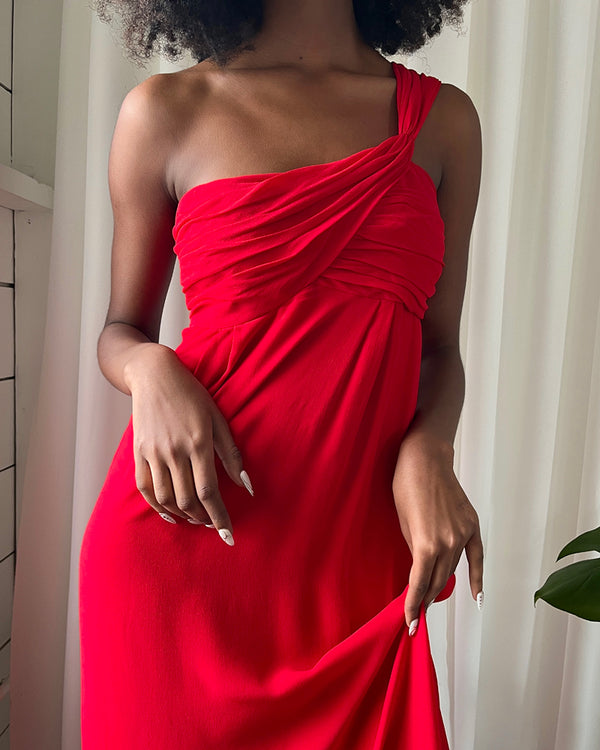 90s One Shoulder Valentino Silk Gown XS Lucky Vintage